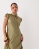 Miss Selfridge Petite Miss Selfridge Petite satin tie neck mini dress in khaki-Green - 1