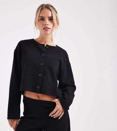 Miss Selfridge Petite Miss Selfridge Petite soft rib cardigan in black - part of a set