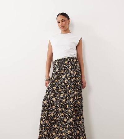 Miss Selfridge Petite Miss Selfridge Petite spun bias maxi skirt in brown floral-Multi