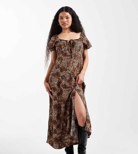 Miss Selfridge Petite Miss Selfridge Petite spun midaxi dress in animal print-Multi