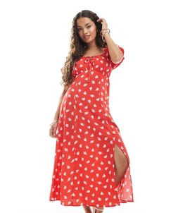 Miss Selfridge Petite Miss Selfridge Petite spun tea maxi dress in red floral-Multi