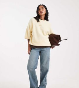 Miss Selfridge Petite Miss Selfridge Petite straight leg jeans in dirty wash-Blue