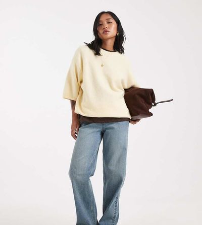 Miss Selfridge Petite Miss Selfridge Petite straight leg jeans in dirty wash-Blue