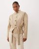 Miss Selfridge Petite Miss Selfridge Petite strong shoulder high neck belted shorter length trench in stone-Neutral - 2