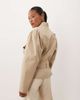 Miss Selfridge Petite Miss Selfridge Petite strong shoulder high neck belted shorter length trench in stone-Neutral - 4
