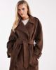 Miss Selfridge Petite Miss Selfridge Petite suedette trench coat in chocolate-Brown - 2