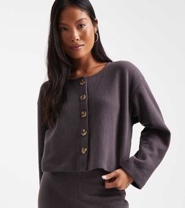 Miss Selfridge Petite Miss Selfridge Petite super soft cardigan set in charcoal-Gray