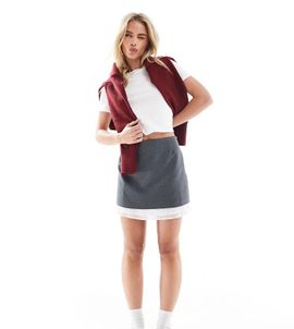 Miss Selfridge Petite Miss Selfridge Petite tailored double layer skirt in gray