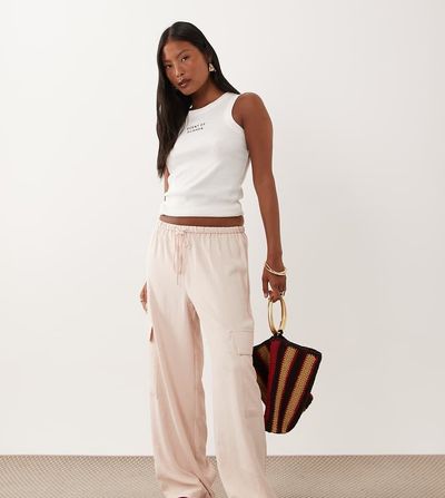 Miss Selfridge Petite Miss Selfridge Petite tailored fluid cargo pants in pale pink