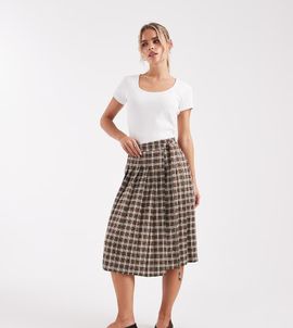 Miss Selfridge Petite Miss Selfridge Petite tailored pleated midi skirt in check-Multi