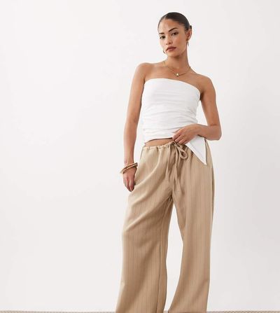 Miss Selfridge Petite Miss Selfridge Petite tailored pull on pants in neutral pinstripes-Multi