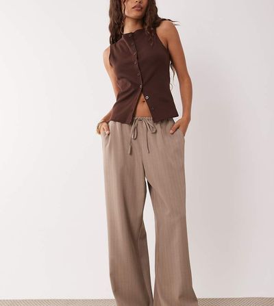 Miss Selfridge Petite Miss Selfridge Petite tailored pull on pants in neutral pinstripes