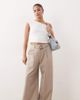 Miss Selfridge Petite Miss Selfridge Petite tailored wide leg buckle pants in camel pinstripe-Neutral - 1