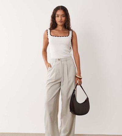 Miss Selfridge Petite Miss Selfridge Petite tailored wide leg pants in light gray