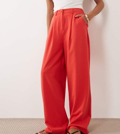 Miss Selfridge Petite Miss Selfridge Petite tailored wide leg pants in tomato red