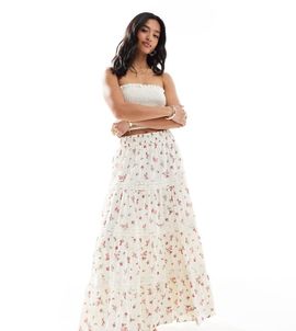 Miss Selfridge Petite Miss Selfridge Petite trim insert tiered maxi skirt-Multi