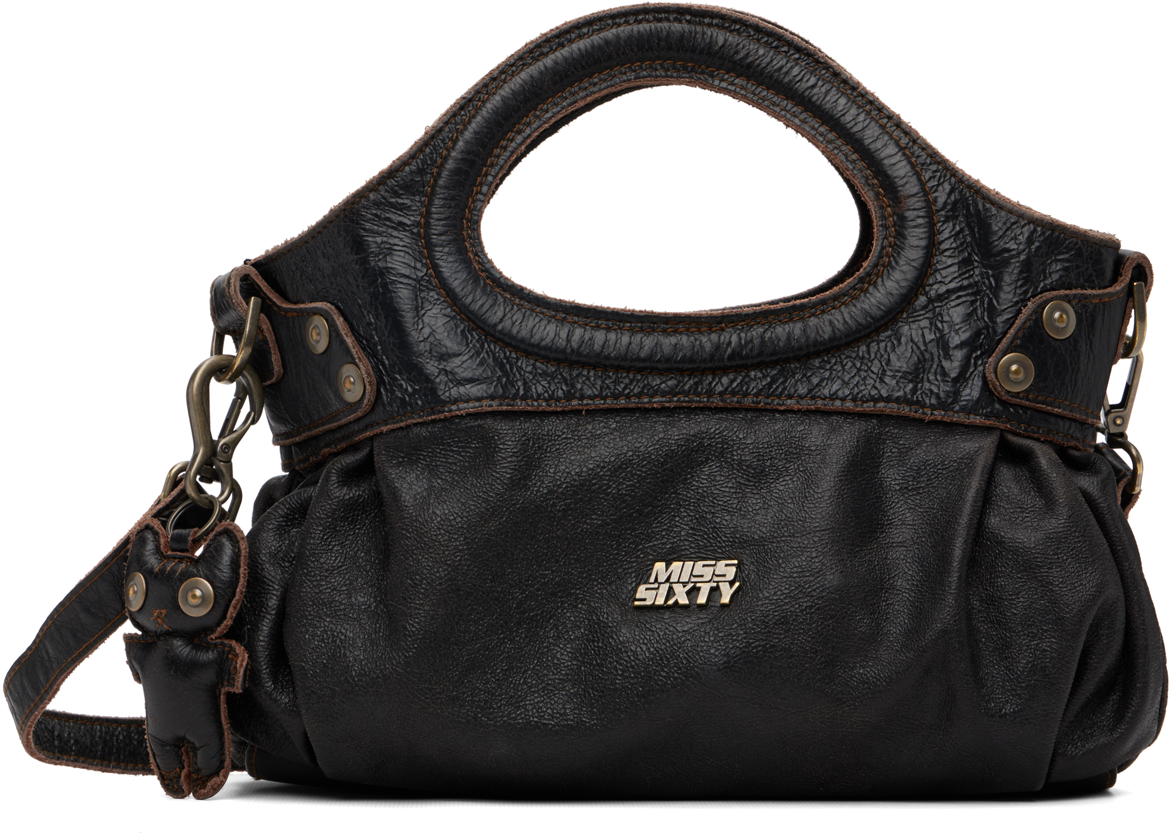 MISS SIXTY LUXURYスカルデザイン ショルダーバッグ Miss Sixty - Black & Brown KNWLS Edition Distressed Bag