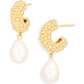Missoma Missoma Small Baya Baroque Pearl Drop Hoop Earrings
