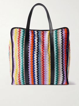 MISSONI HOME Riverbero leather-trimmed striped cotton-terry tote