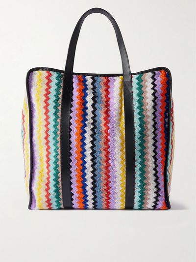MISSONI HOME Riverbero leather-trimmed striped cotton-terry tote