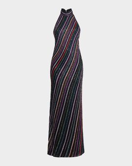 Missoni Metallic Striped Knit Open-Back Gown