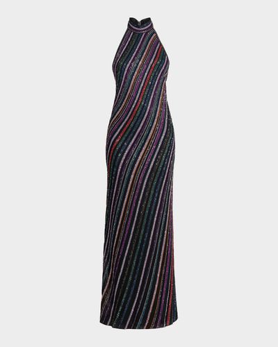 Missoni Metallic Striped Knit Open-Back Gown
