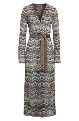 Missoni Missoni Belted Sequin Metallic Zigzag Stripe Maxi Cardigan