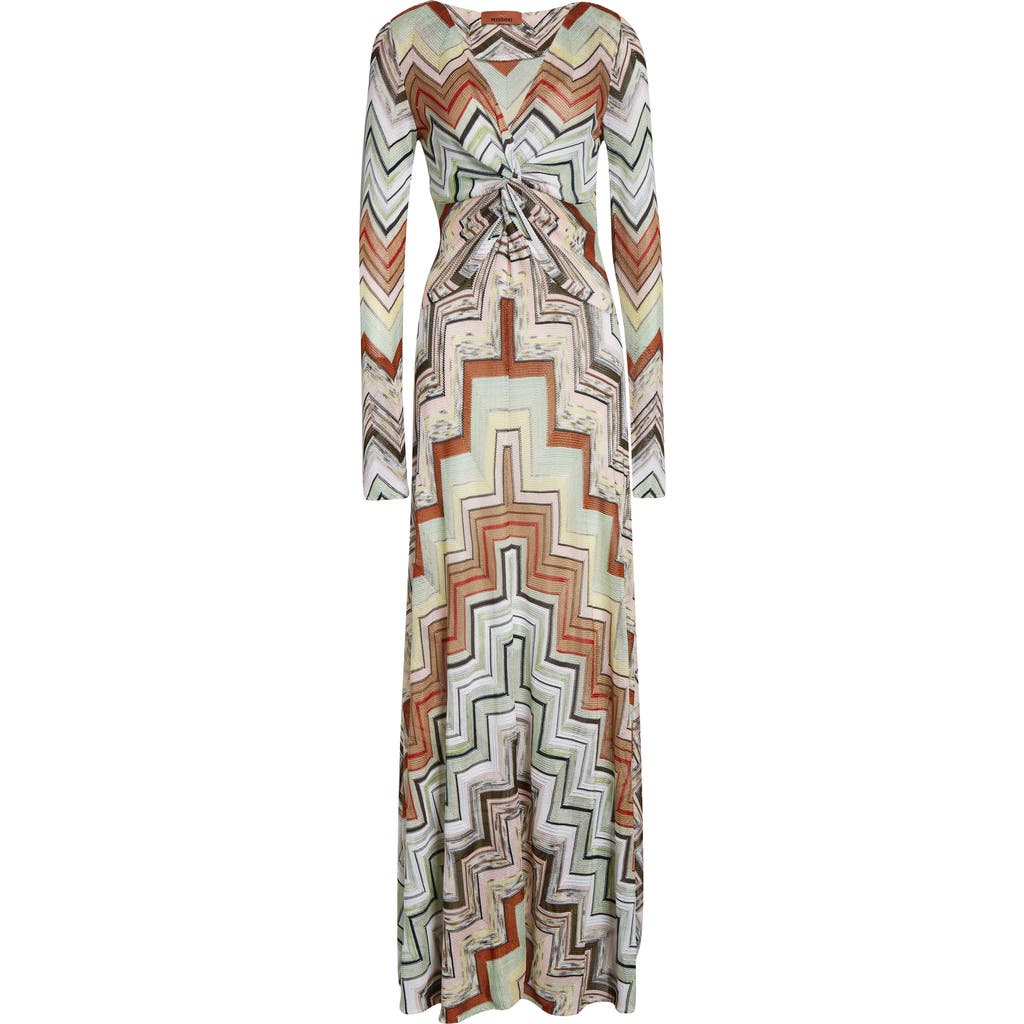 Missoni Missoni Long Sleeve Twist Front Zigzag Knit Maxi Dress