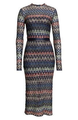 Missoni Missoni Metallic Long Sleeve Cutout Pointelle Midi Dress