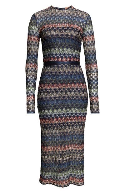 Missoni Missoni Metallic Long Sleeve Cutout Pointelle Midi Dress