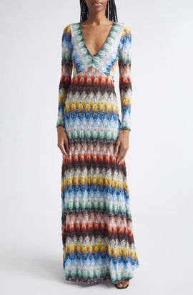 Missoni Missoni Metallic Long Sleeve Knit Lace Dress