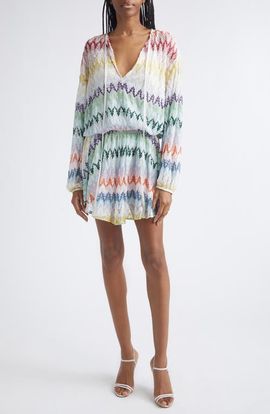 Missoni Missoni Metallic Long Sleeve Zigzag Lace Minidress