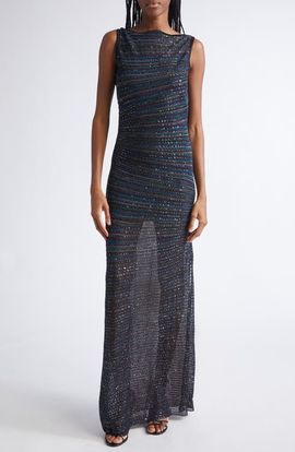 Missoni Missoni Stripe Bateau Neck Metallic Knit Dress