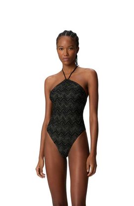 Missoni Missoni Zig Zag Lamé Viscose One-piece Swimsuit With Halter Neck