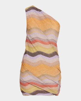 Missoni One-Shoulder Metallic Chevron Lame Mini Dress