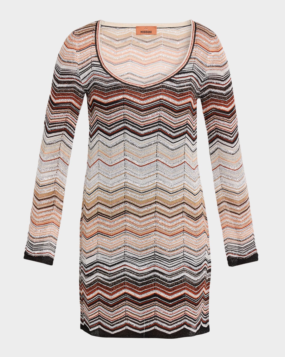 Missoni Paillette Chevron Knit Long-Sleeve Mini Dress