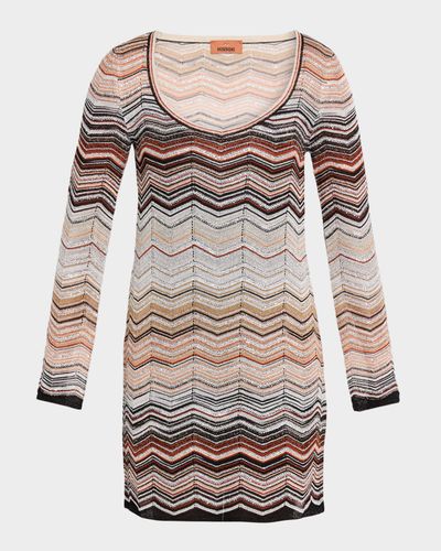 Missoni Paillette Chevron Knit Long-Sleeve Mini Dress