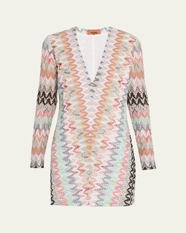knee length dresses for ladies M Missoni Dress Pink Metallic Knit Size 42 Long Sleeve Ruffle-Hem Mini   Celebrity Owned