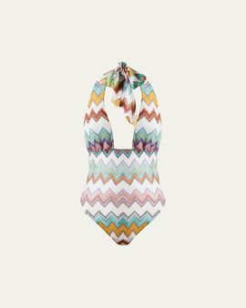Missoni Zig Zag Crochet Halter One-Piece Swimsuit