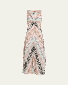 knee length dresses for ladies PURPLE AND WHITE ZIG ZAG STRIPE DRESS main image 0