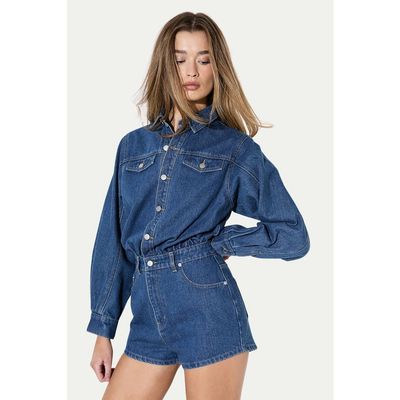 MissPap MissPap Structured Shoulder Denim Playsuit