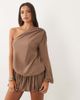 Missyempire Missy Empire chiffon asymmetric sleeve drape overlay detail bubble hem cutout back detail mini dress in mocha-Brown - 2