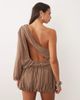 Missyempire Missy Empire chiffon asymmetric sleeve drape overlay detail bubble hem cutout back detail mini dress in mocha-Brown - 4