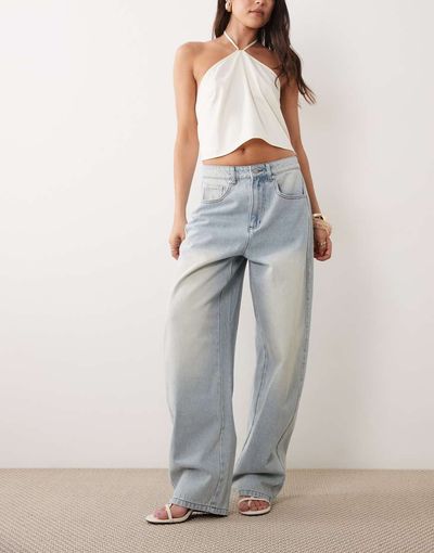 Missyempire Missy Empire cotton barrel leg jeans in light blue wash