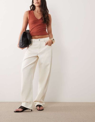 Missyempire Missy Empire cotton barrel leg jeans in off white