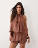 Missyempire Missy Empire cotton crinkle fabric pull on shorts in brown washed striped print - part of a set - 1