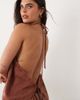 Missyempire Missy Empire cotton crinkle fabric ruched halterneck detail floaty open back top in brown washed striped print - part of a set - 2