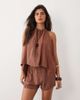 Missyempire Missy Empire cotton crinkle fabric ruched halterneck detail floaty open back top in brown washed striped print - part of a set - 3