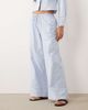 Missyempire Missy Empire cotton rich tie waist wide leg pants in blue pinstripe - part of a set - 3