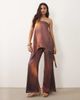 Missyempire Missy Empire cotton satin bandeau high low drape longline top in rust & burgundy blurred print - part of a set-Brown - 2
